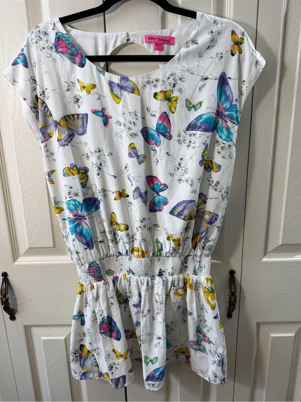 Betsey Johnson Butterfly Floral Peplum Tunic Top Multicolor Womens Size Medium